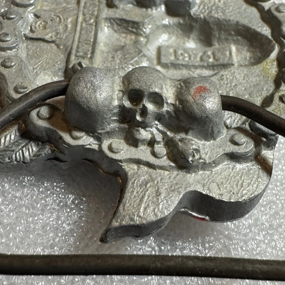 Winged Skull Eagle MC Rebel‎ Rider Belt Buckle Silver Tone Red Enamel Reissue